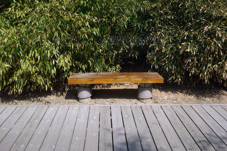 bench beside the roadの写真素材