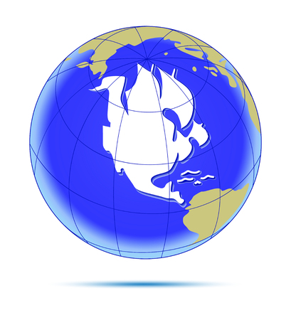 Spherical icon of globe . American continent like sailfish. Glossy button.のイラスト素材