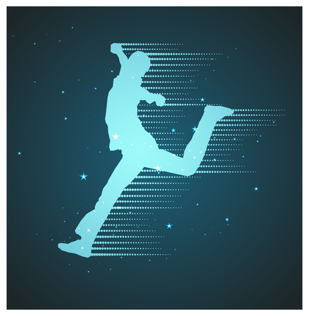 Colorful sport banner with silhouette of winner man.  Blue tones.のイラスト素材