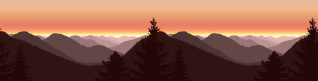 Image landscape. Panorama of autumn mountains. Violet shades.  Seamless woodland.のイラスト素材