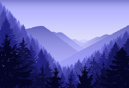 Panorama of mountains.   Blue and violet tones.のイラスト素材