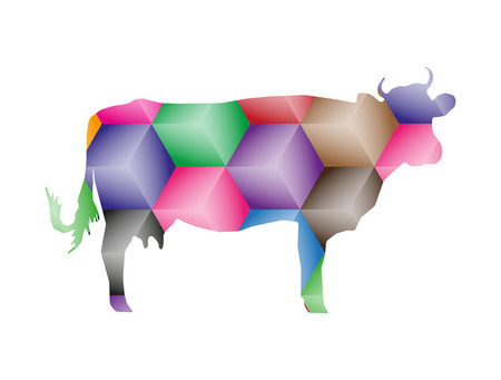 Silhouette of cow with abstract color cubes.のイラスト素材