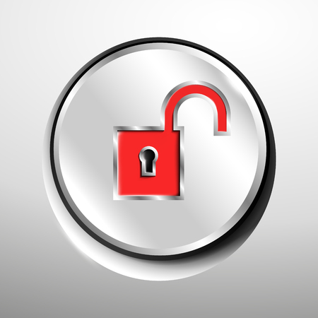 3d logo of chrome unlocked padlock (red) button.のイラスト素材