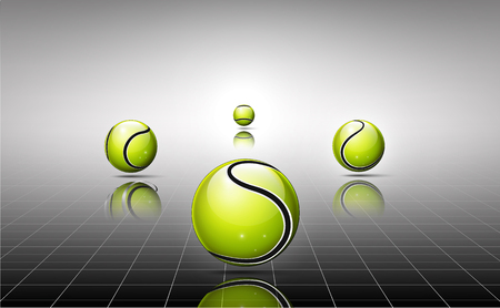3d abstract logo of tennis balls on the infinity glossy floor.のイラスト素材