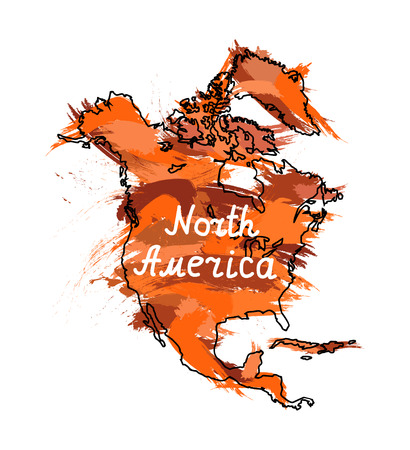Splash stamp of North America continent. Orange and brown tones.のイラスト素材