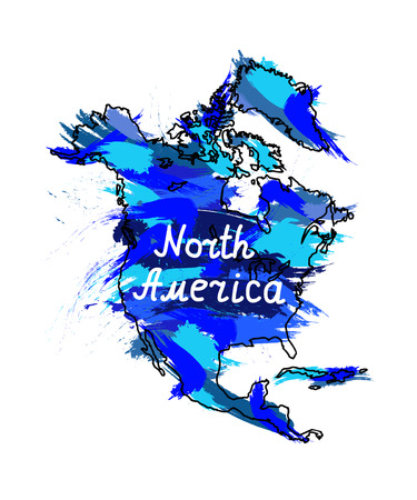 Splash stamp of North America continent. Blue tones.のイラスト素材
