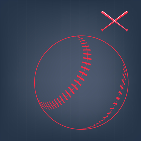 Red sketch of baseball ball with bats on blue backgrounds.のイラスト素材