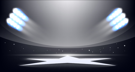 Sport background of stadium with lights of projectors and a star in a field.のイラスト素材