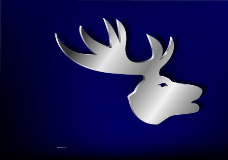 Silver badge on blue background.  Head of deer.のイラスト素材