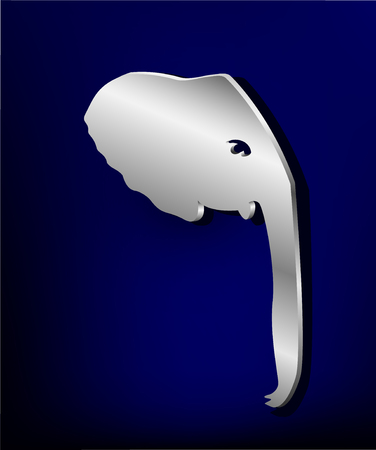 Silver badge on blue background.  Head of elephant.のイラスト素材
