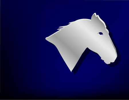 Silver badge on blue background.  Head of horse.のイラスト素材