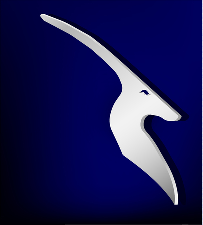 Silver badge on blue background.  Head of antelope.のイラスト素材