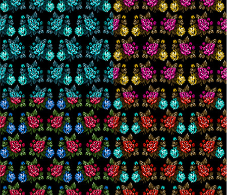 Set of four flowers seamless. Bouquets of roses  using traditional Ukrainian embroidery elements.のイラスト素材