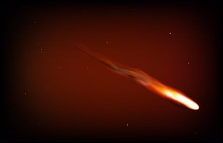 Flaming asteroid in atmosphere. Red tones. Can be used for space pollution item, web banner, fuel...