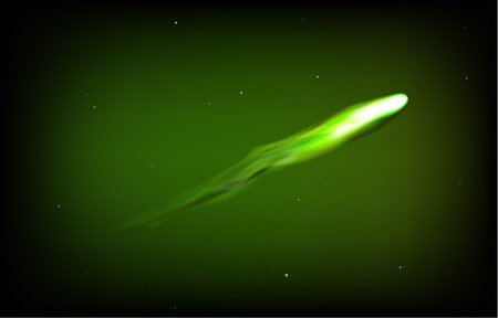 Flaming asteroid in atmosphere. Green tones. Can be used for space pollution item, web banner, fuel...