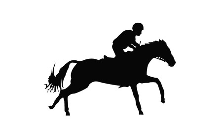 Horse race. Equestrian sport. Silhouette of racing horse with jockey. Jumping. First step.のイラスト素材
