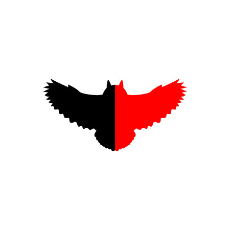 Symmetrical emblem of owl. Red and black colors.のイラスト素材