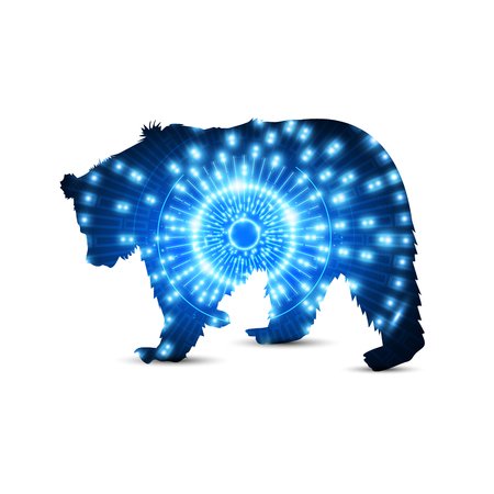 Silhouette of bear with hi tech eye neon background.のイラスト素材
