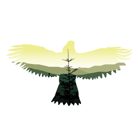 Silhouette of eagle with landscape of mountains.のイラスト素材