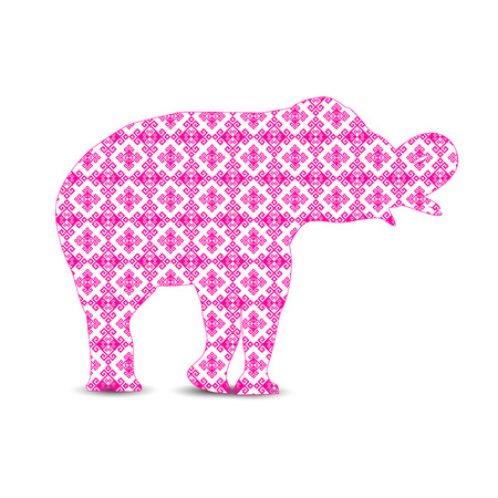 Silhouette of elephant with indian pink art textile.のイラスト素材