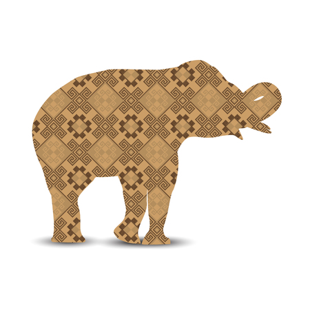 Silhouette of elephant with indian art textile.のイラスト素材