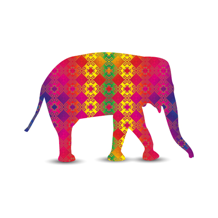 Silhouette of elephant with asian colorful  background.のイラスト素材