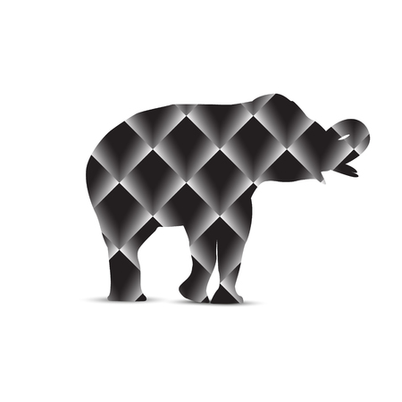 Silhouette of elephant with background of grid with grey rhombus.のイラスト素材