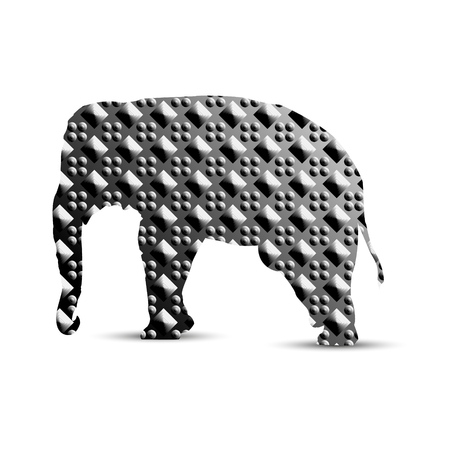 Silhouette of elephant with abstract background. Convex elements. Grey tones.のイラスト素材