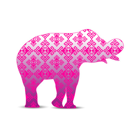 Silhouette of elephant with vintage ethnic damask elements.のイラスト素材