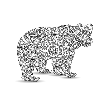Silhouette of bear with king`s circular ornament.  Zentagle art.のイラスト素材