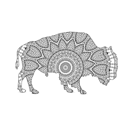 Silhouette of bull with king`s circular ornament.のイラスト素材