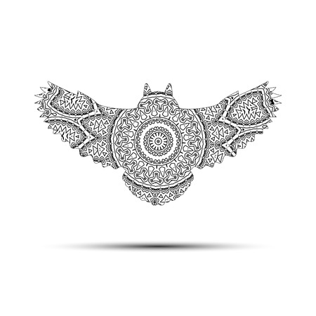 Silhouette of owl with king`s circular ornament.のイラスト素材