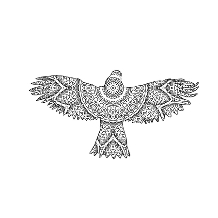 Silhouette of flying eagle with king`s circular ornament.のイラスト素材