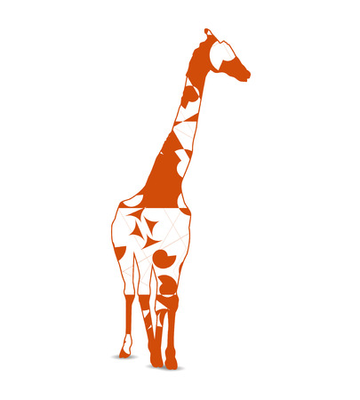 Silhouette of giraffe with background of abstract forms (scrolls, triangles)のイラスト素材