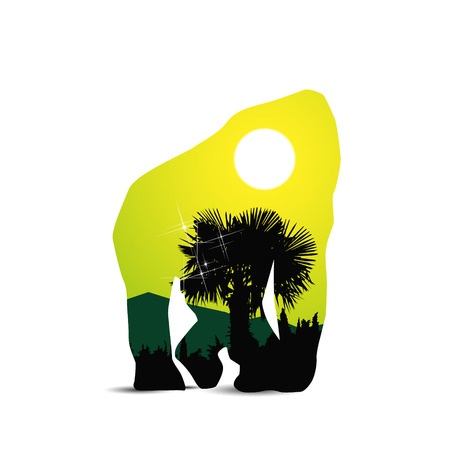 Silhouette of gorilla with tropical landscape.のイラスト素材