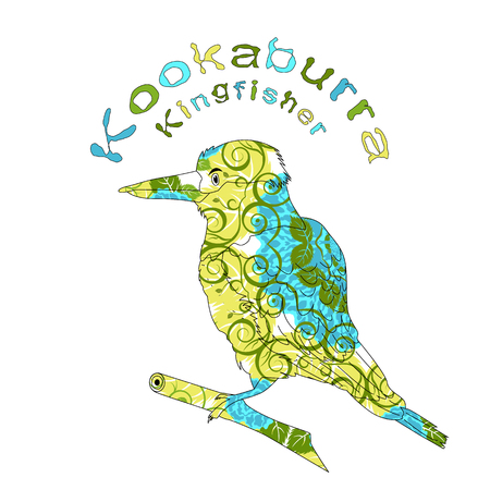 Kookaburra. Emblem. Flowers and curls decorations.のイラスト素材