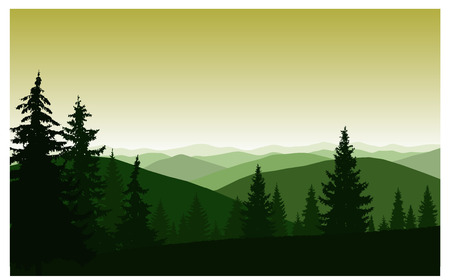 Silhouette of mountains and coniferous trees. Evening.のイラスト素材