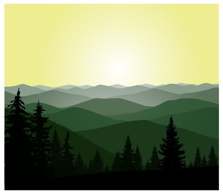 Panorama of mountains. Green and yellow shades.のイラスト素材