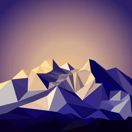 Image  snow mountains peak banner. Polygonal art. Blue, violet and yellow  tones.のイラスト素材