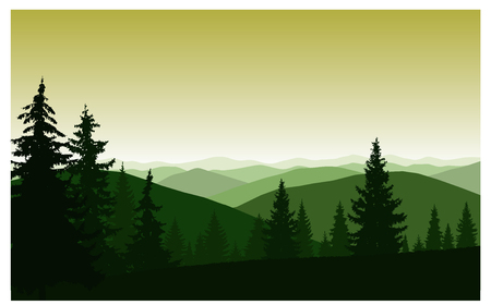 Silhouette of mountains and coniferous trees. Evening.の写真素材