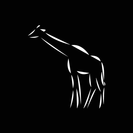 Schematic   icon of african giraffe on the black background.の写真素材