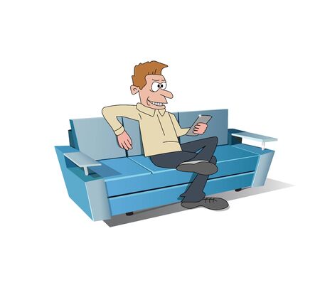 A man sitting on soft sofa with gadget. のイラスト素材