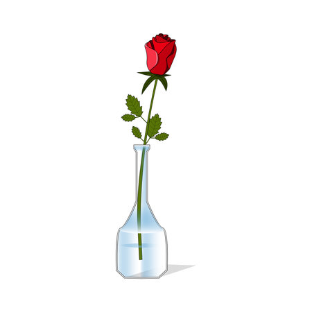 Vase with red rose. Cartoon styleのイラスト素材
