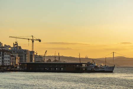 karak?y, istanbul-august 15,2018.cityscape and new ferry passenger pier at karak?y with ferry in istanbulのeditorial素材