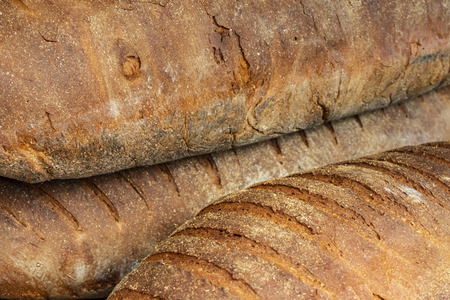 close up breads on market stall