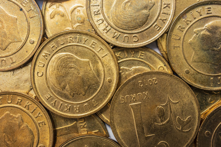 closeup of Turkish coinsの写真素材