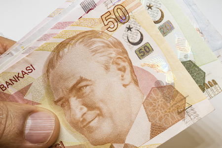turkish lira banknotes in circulatonの写真素材