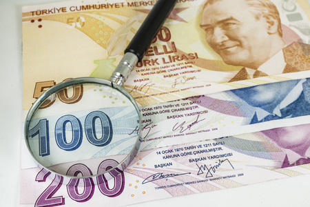 turkish lira banknotes in circulatonの写真素材