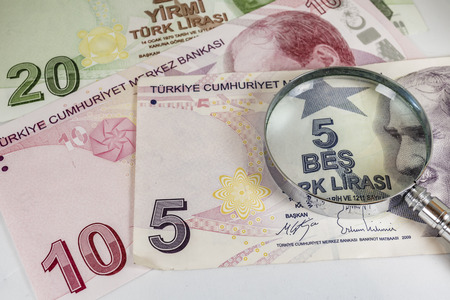 turkish lira banknotes in circulatonの写真素材
