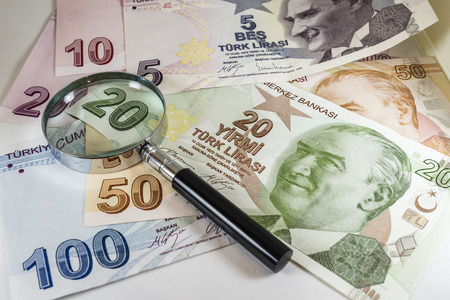 turkish lira banknotes in circulatonの写真素材